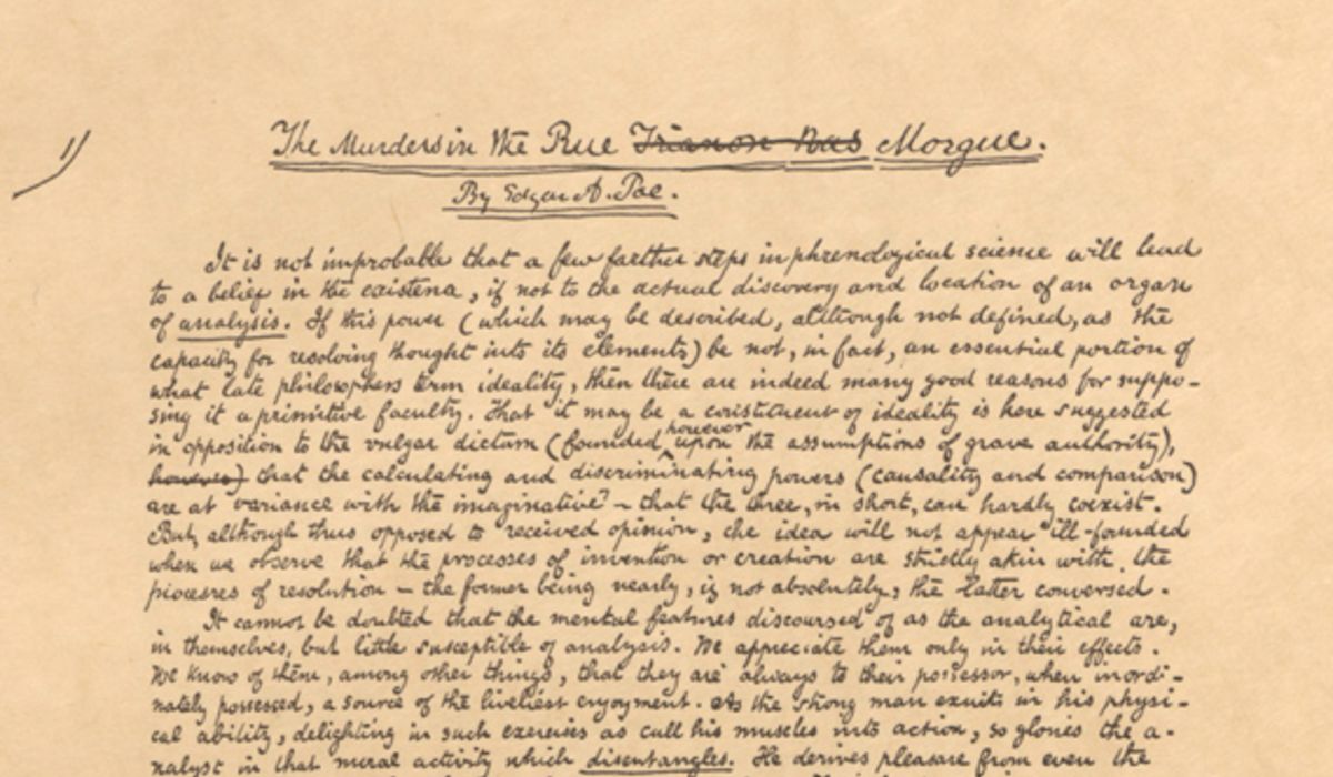 The first detective story, Edgar Allen Poe's Murders in the Rue Morgue was published.