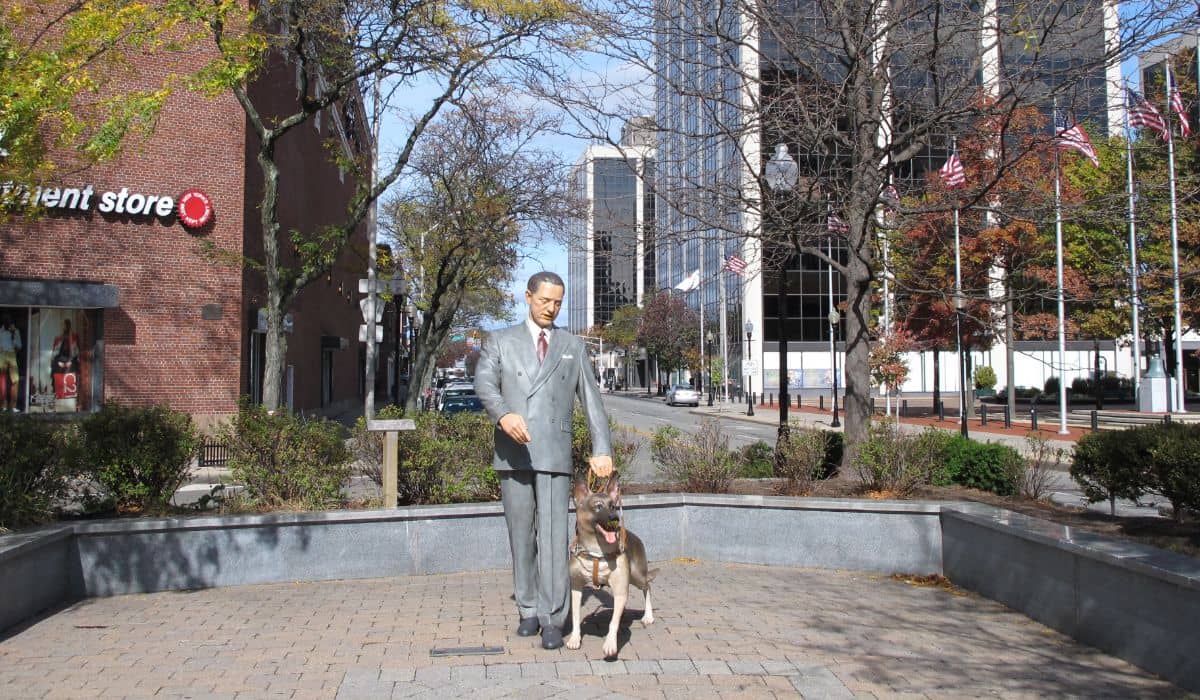 The first seeing eye dog was presented to Morris S. Frank.