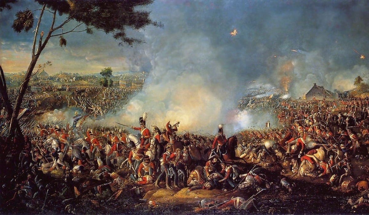 Napoleon was defeated at the Battle of Waterloo by British, German, and Dutch forces.
