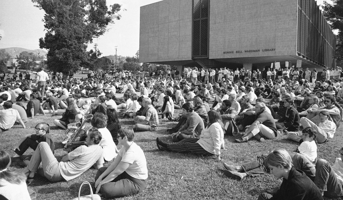About 250,000 protesters against the Vietnam War, the largest war protest ever, converged peacefully