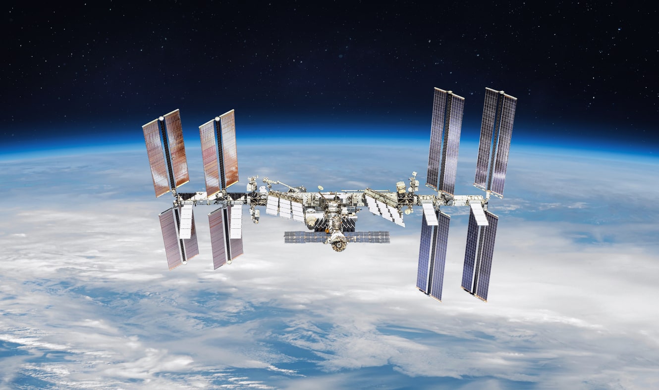 International space station on orbit of the Earth planet