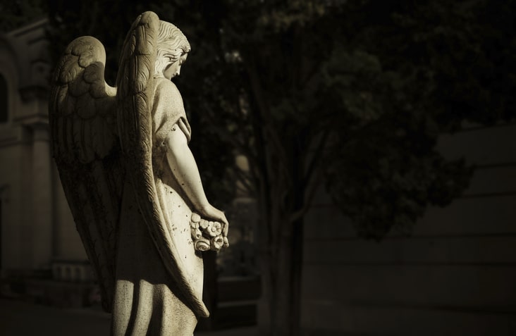 Old statue of angel in cemetery